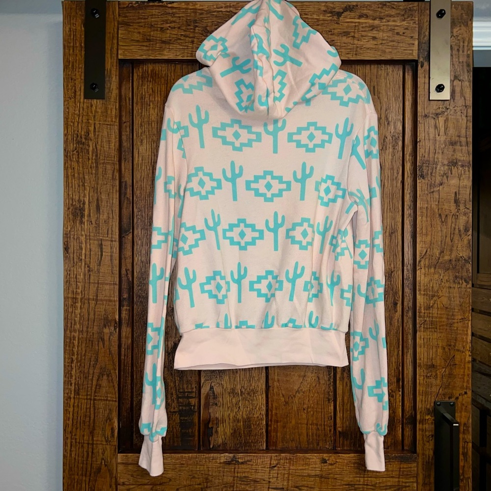 Wildfox Southwest Cactus Peach Hooded Pullover in Peach & Mint Green Size Small - Picture 2 of 3